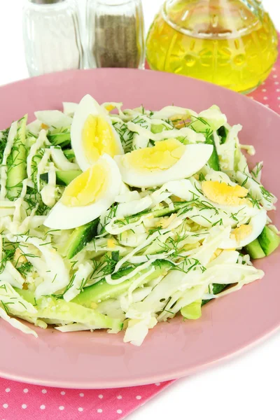 Delicious salad with eggs, cabbage and cucumbers — Stock Photo, Image