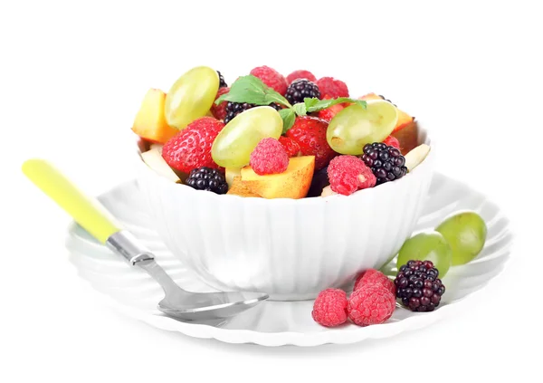 Fruit salad in bowl, isolated on white — Stock Photo, Image
