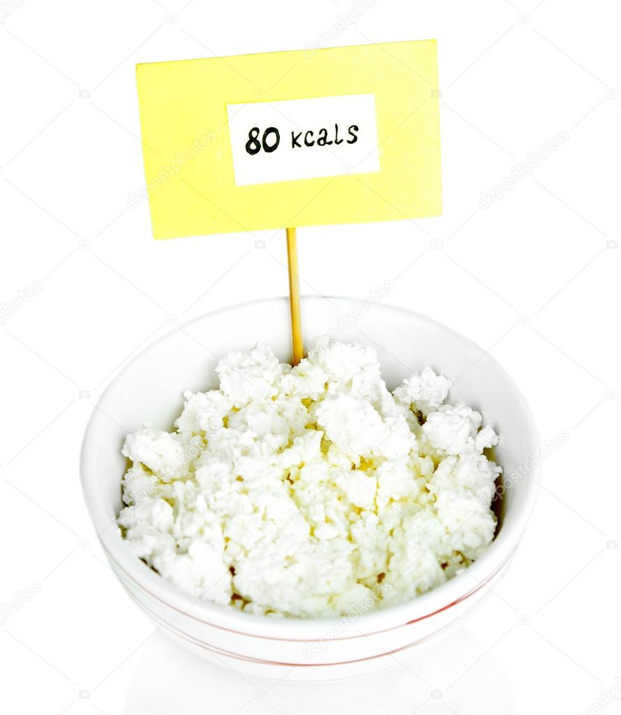 Calorie Content Of Cottage Cheese Isolated On White Stock Photo