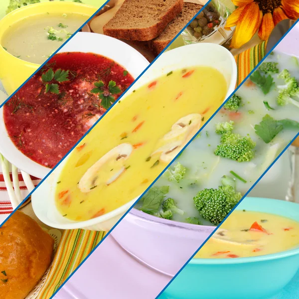 Collage of different soups — Stock Photo, Image