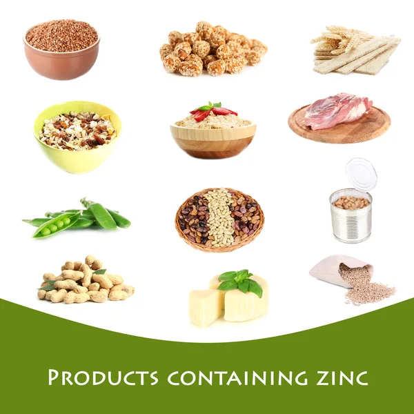 Collage of products containing zinc — Stock Photo, Image