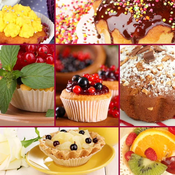Collage de diferentes pastelitos sabrosos — Foto de Stock