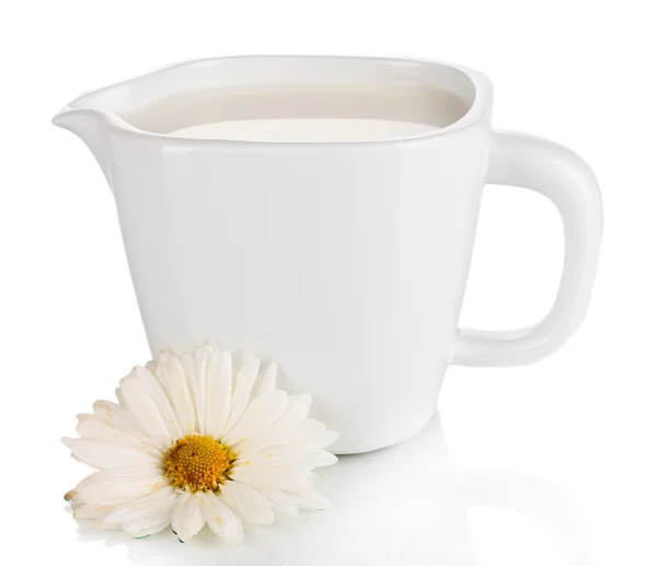 Jug with delicate cream isolated on white — Stock Photo, Image