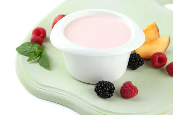 Sebze ve meyveleri yakın çekim ile lezzetli yoğurt — Stok fotoğraf
