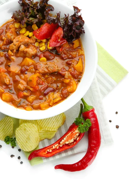 Chili Corn Carne - comida mexicana tradicional, isolada em branco — Fotografia de Stock