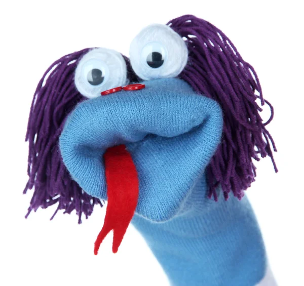 Cute sock puppet isolated on white — Stock Photo, Image