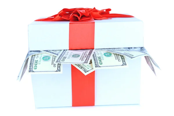 Dollars in de doos van de gift — Stockfoto