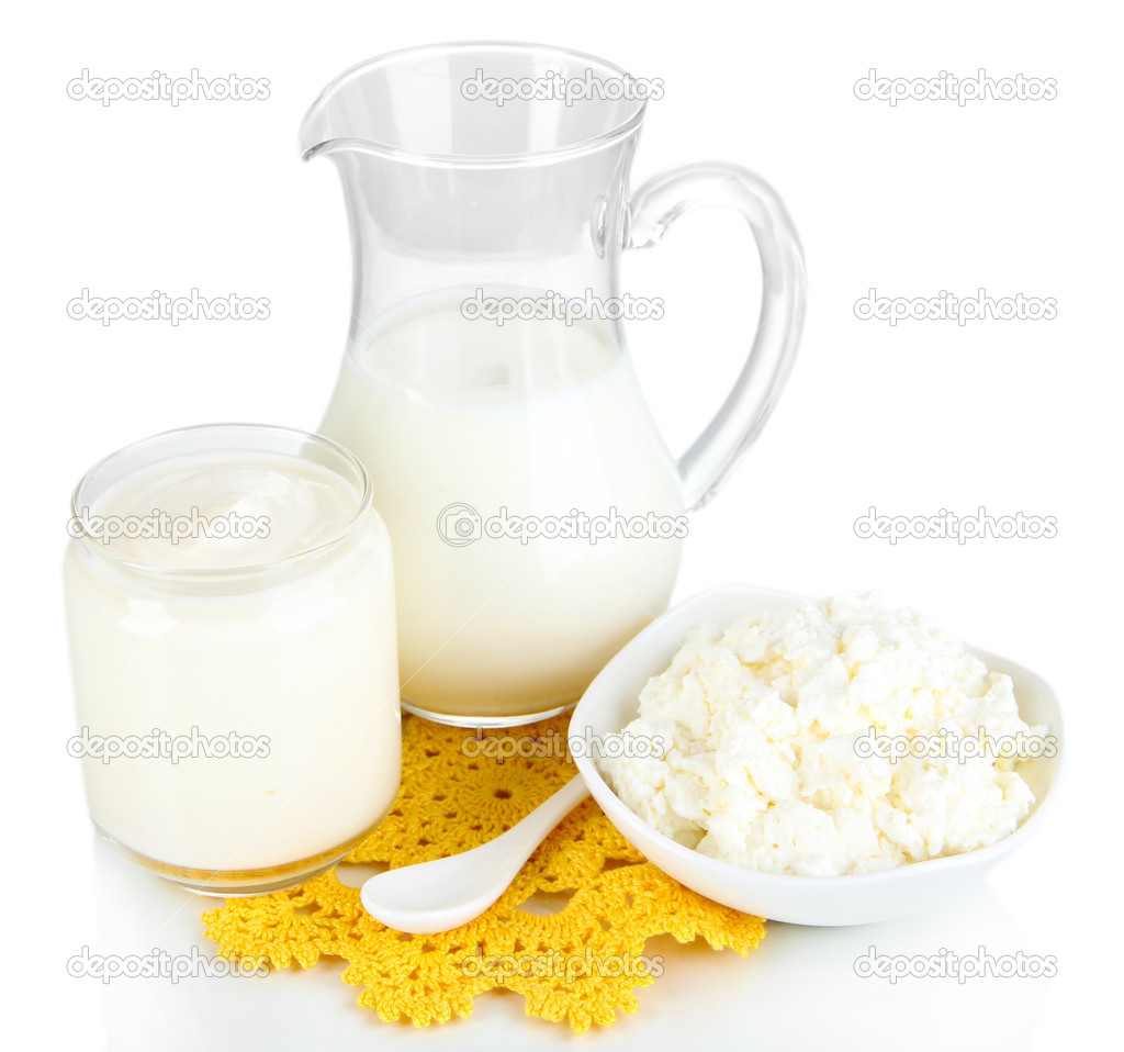Fresh dairy products isolated on white