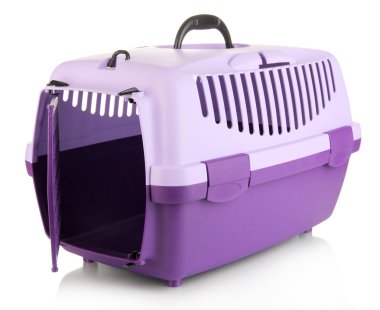 Evcil hayvan seyahat plastik kafes üzerinde beyaz izole