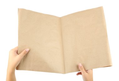 beyaz izole elinde gazete