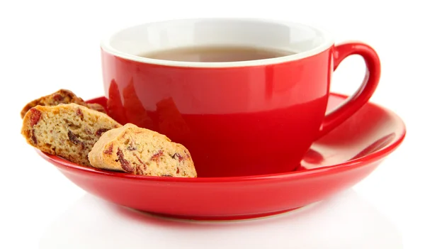 Taza de té con galletas aisladas en blanco — Foto de Stock