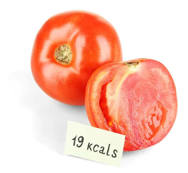 Содержание калорий помидоров изолировано на белом — стоковое фото