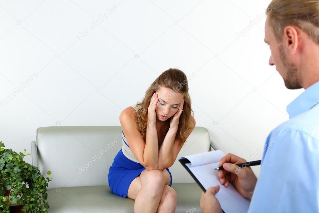 Woman with problem on reception for psychologist