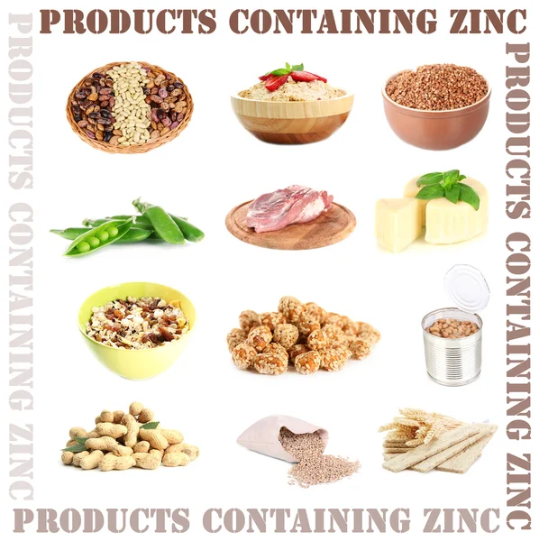 Koláž výrobků obsahujících zinek — Stock fotografie
