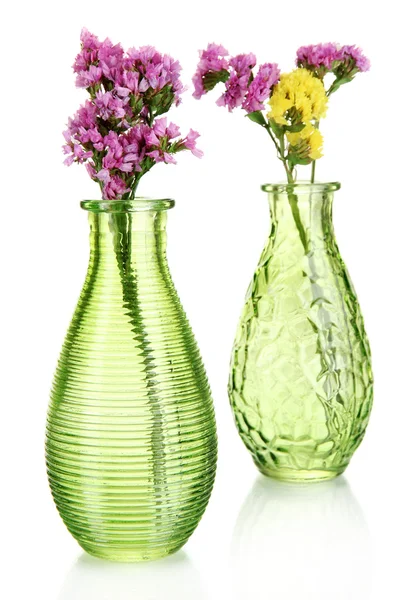 Belles fleurs d'été dans des vases isolés sur blanc — Photo