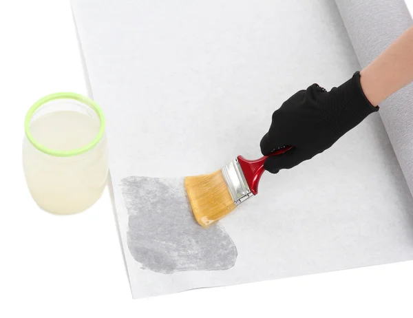 Papel pintado de frotis a mano por pegamento, aislado en blanco — Foto de Stock