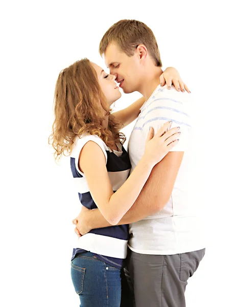 Jeune couple isolé sur blanc — Photo