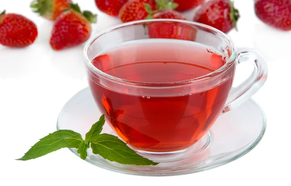 Delicious strawberry tea isolated on white — Stock Photo, Image