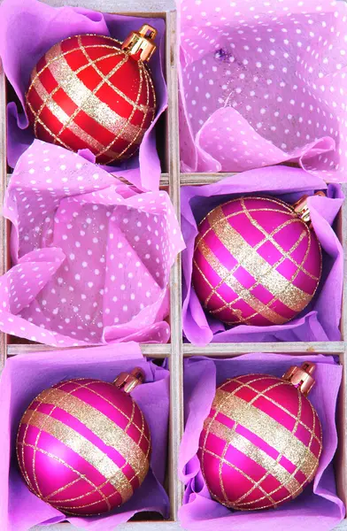 Beautiful packaged Christmas balls, close up — Stock Photo, Image