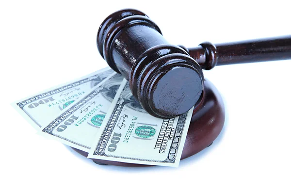 Gavel and money isolated on white — Stock Photo, Image