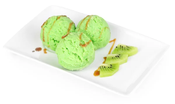 Delicioso helado en plato aislado en blanco — Foto de Stock