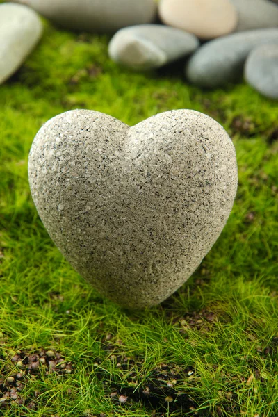 çim zemin üzerinde kalp şeklinde gri taş