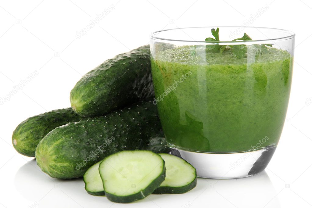 Green vegetable juice isolated on white