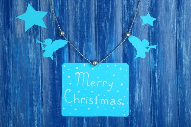 tabela ile mutlu Noeller ahşap masa arka plan yakın çekim kelime.