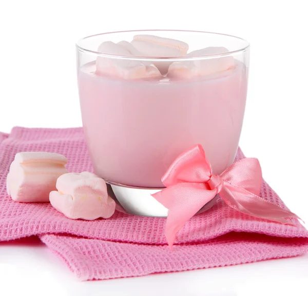 Tasty yogurt with marshmallows, isolated on white — Stock Photo, Image