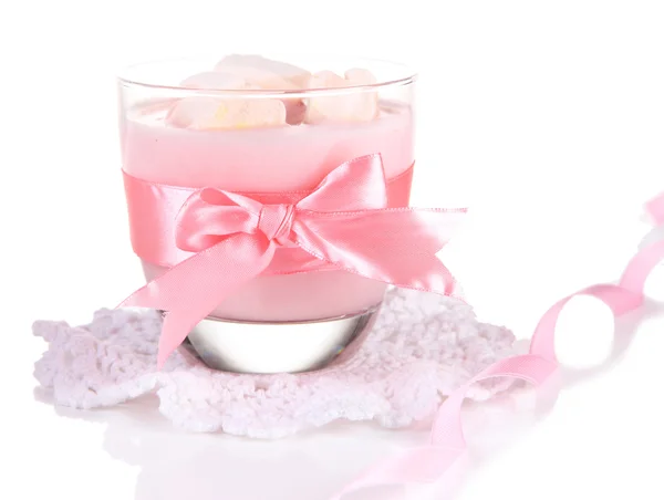 Tasty yogurt with marshmallows, isolated on white — Stock Photo, Image