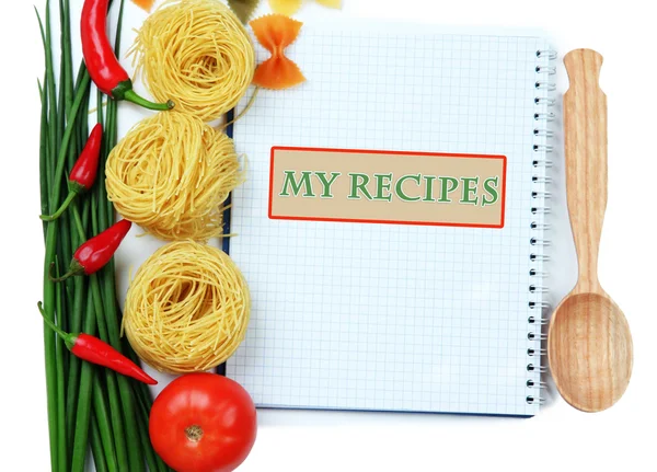 Cooking concept. Groceries with empty cookbook close up — Stock Photo, Image