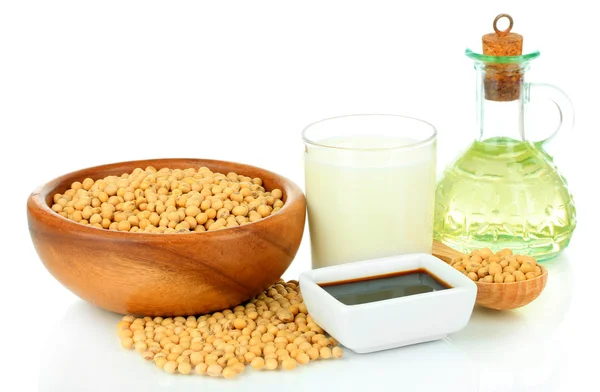 Productos de soja aislados en blanco —  Fotos de Stock