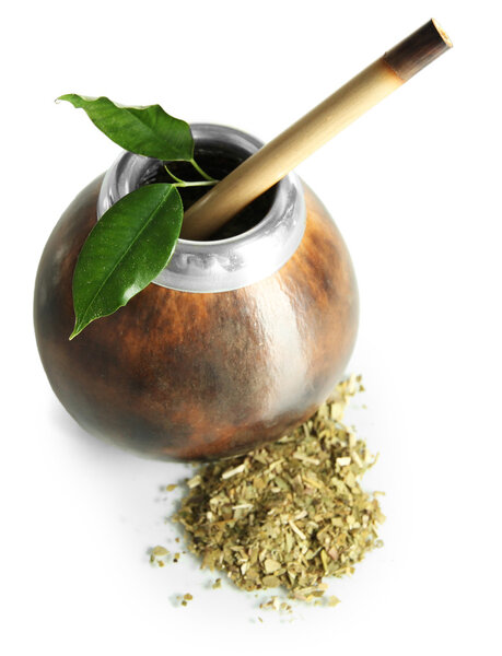 Калабаш и бомбилла с мате йерба изолированы на белом
