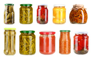Set of canned vegetables isolated on white clipart