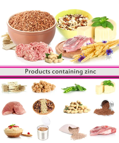 Collage of products containing zinc — Stock Photo, Image