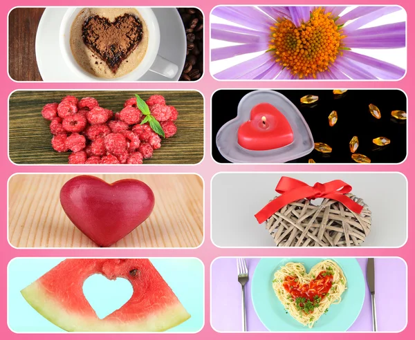 Collage di cose a forma di cuore — Foto Stock