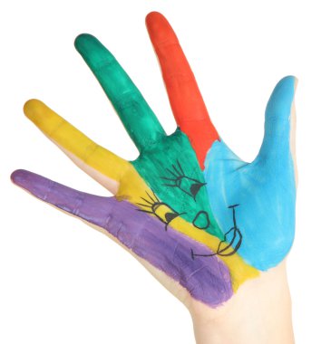 boyalı el ile üzerine beyaz izole bir gülümseme