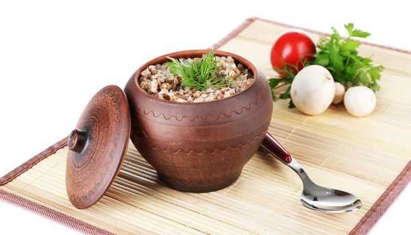 Alforfón en maceta con verduras aisladas en blanco —  Fotos de Stock