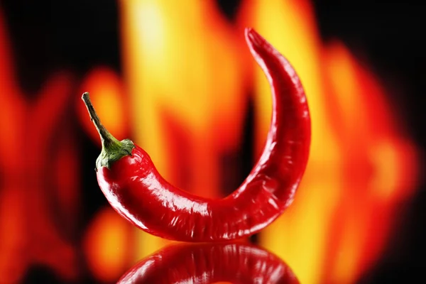 Rote scharfe Chilischote auf Feuer Hintergrund — Stockfoto