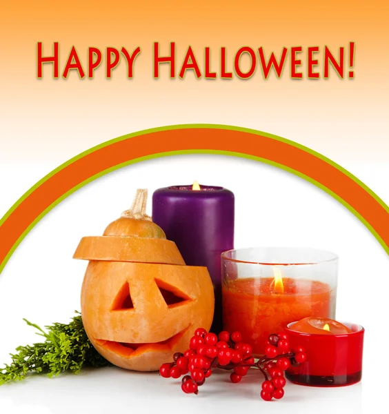 Composizione per Halloween con zucca e candele isolate su bianco — Foto Stock