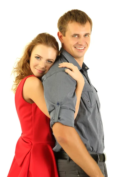 Casal jovem isolado em branco — Fotografia de Stock