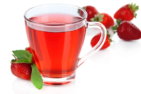 Delicious strawberry tea isolated on white — Stock Photo, Image