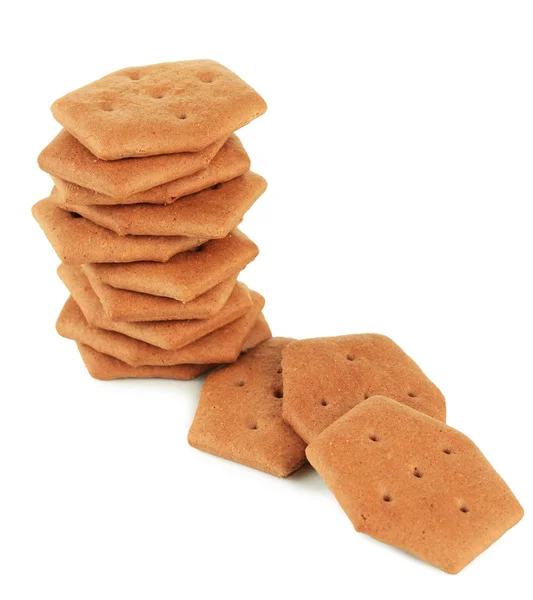 Delicious crackers isolated on white — Stock Photo, Image