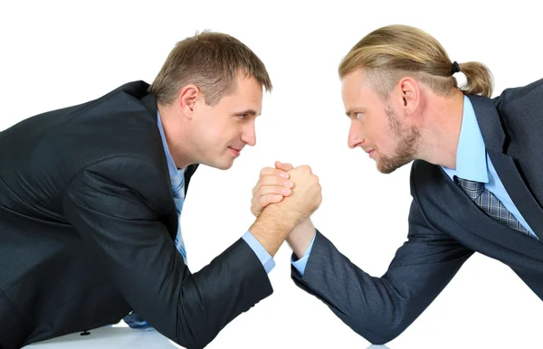 Arm wrestling of business people isolated on white — Stock Photo, Image