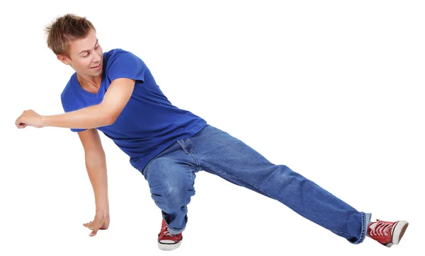 Guapo joven bailando aislado en blanco — Foto de Stock