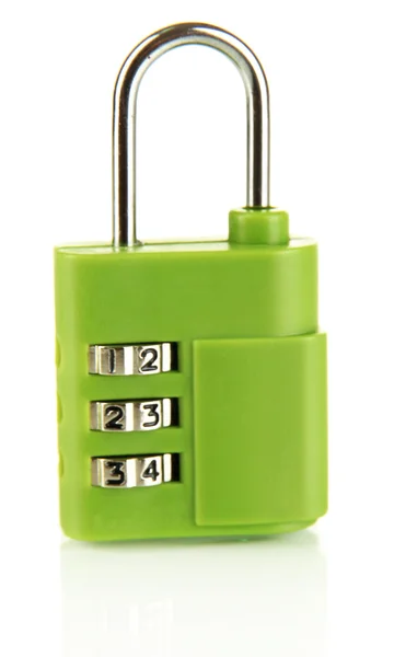Green padlock isolated on white — Stock Photo, Image