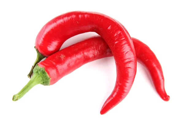 Two red hot chili peppers isolated on white — Stock Photo, Image