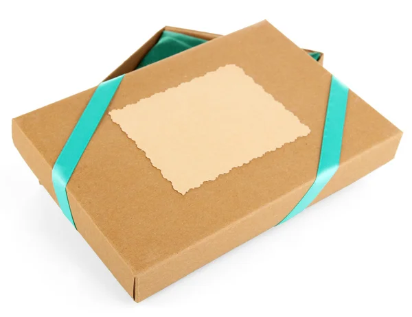 Geschenkbox mit Band gebunden, isoliert auf weiß — Stockfoto