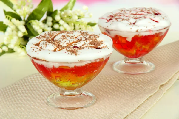 Tasty jelly in bowls on table close-up — Stock Photo, Image