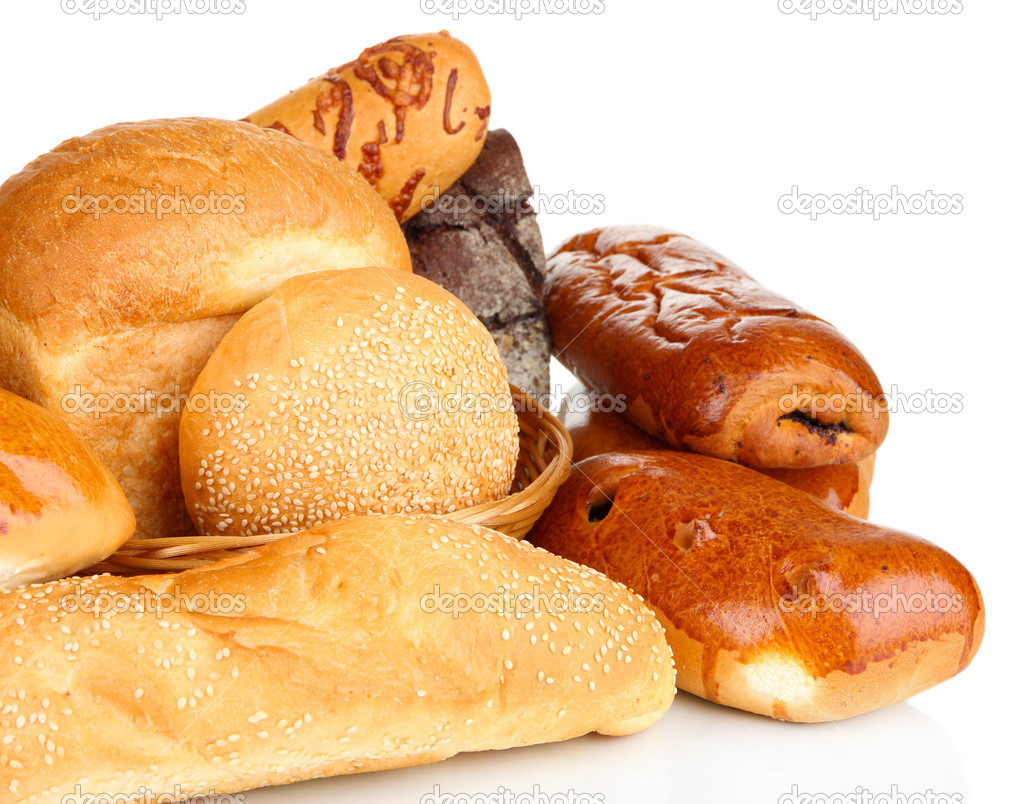 Variety of bread isolated on white